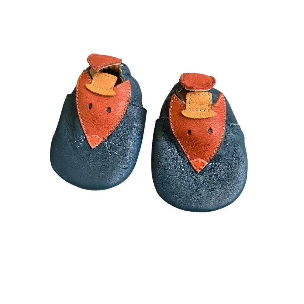 Moulin Roty Fox Leather Slippers Baby Size 0-6 Months